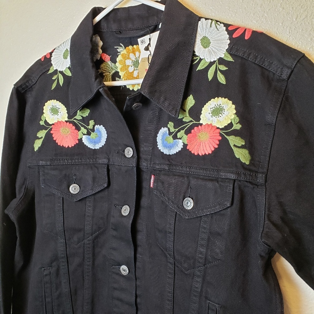 Levi's Ex-Boyfriend Trucker Black Jacket Ani Style - Picture 7 of 8